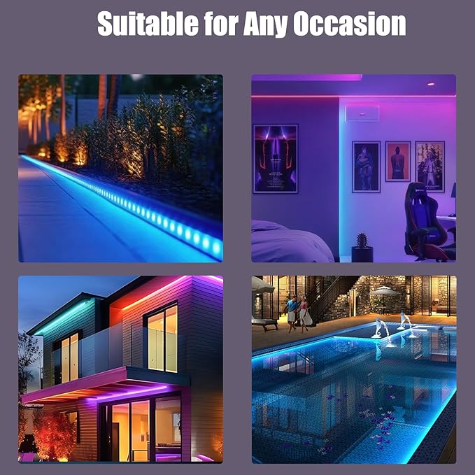 roperry 68FT Outdoor LED Strip Lights,IP68 RGB LED Lights with Remote and APP Control, Outdoor Strip Lights for Pool, Balcony, Roof, Garden, Stairs (1 Roll)