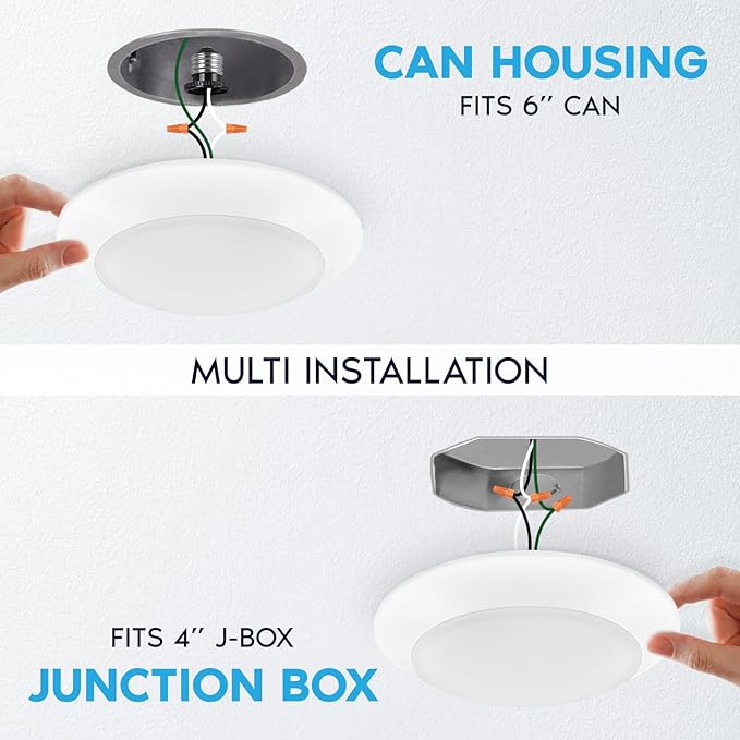 LUXRITE 8 Inch LED Disk Lights, 27W, 5CCT Selectable 2700K- 5000K, Flush Mount Recessed Retrofit Ceiling Light, 2000LM, Dimmable, J-Box or 6" Can Install, 9.4" Face Diameter, Energy Star, ETL