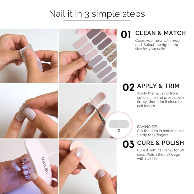 NAILOG Semi Cured Gel Nail Strips Baby Pink, 20 Pcs Extra Long Semi Cured Nails| Buy 2 Get 1 UV Lamp| Salon-Quality Nail Polish Wraps with Glossy Gel Finishing, Anastasia