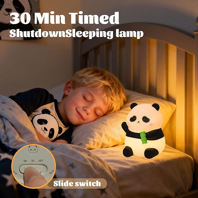 Panda Silicone Night Light for Kids, 50+ Hours Long Battery Life Squishy Touch Lamp with Auto Off Timer, Cute Rechargeable Nightlight for Toddler Baby Nursery Easter Gift