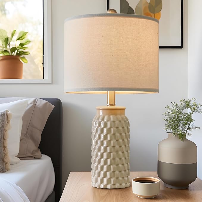 20.5" Modern Ceramic Bedside Lamp Set of 2 for Bedroom Decor Farmhouse Table Lamp for Living Room Office Dorm