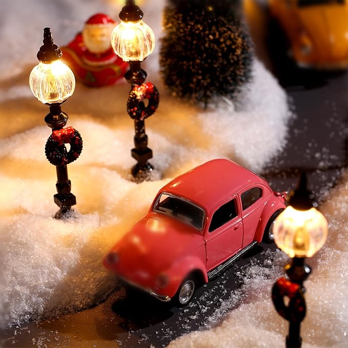 Baquler 12 Pcs Christmas Lamp Posts Christmas Village Accessories Miniature Fairy Street Lamps Decorative Uptown Mini Street Lights Pathway Lantern for Xmas Holiday Decoration DIY Craft(Modern)