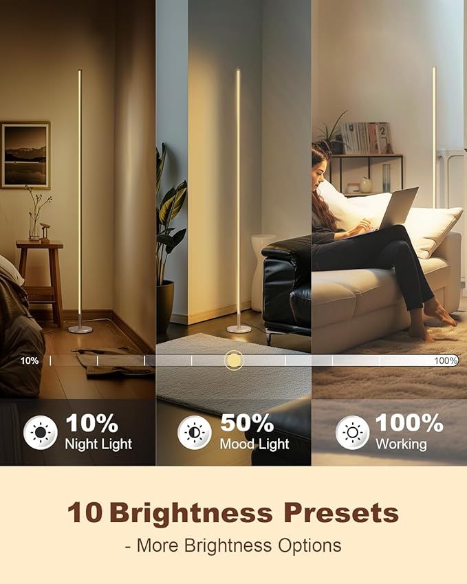 TACAHE Minimalist Corner Floor Lamp - 2700K-6500K Dimmable LED Night Light - Modern Standing Mood Lamp with Remote Control for Living Room, Bedroom - 57" 12W - Gold - 1Pack
