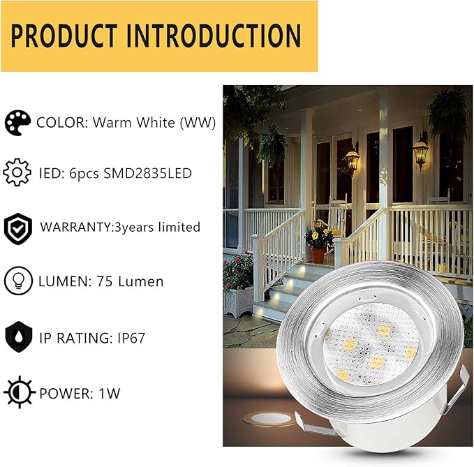 Led Deck Lights Outdoor Waterproof Low Voltage Stainless Steel 1W Outdoor Yard Garden Decoration Lamps Landscape Pathway Patio Step Stairs LED In-ground Lights Silver Border(30pcs,Warm White)