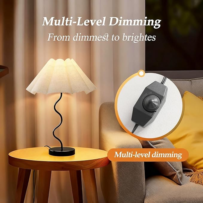 Small Table Lamp, Pleated Table lamp for Bedroom, Bedside Lamps for Nightstand with Linen Lampshade, Modern Lamp for Bedroom Home Office Decor, Black.