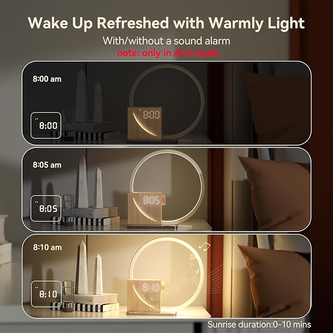 Vivilumens Sunrise Alarm Clock Sound Machine Nightlight, Gradual Wake Up Light, Digital Dimmable Clock, 10 White Noise Sleep Sounds, Snooze, Dual Clocks for Heavy Sleeper Adult, Decor Gifts for Women