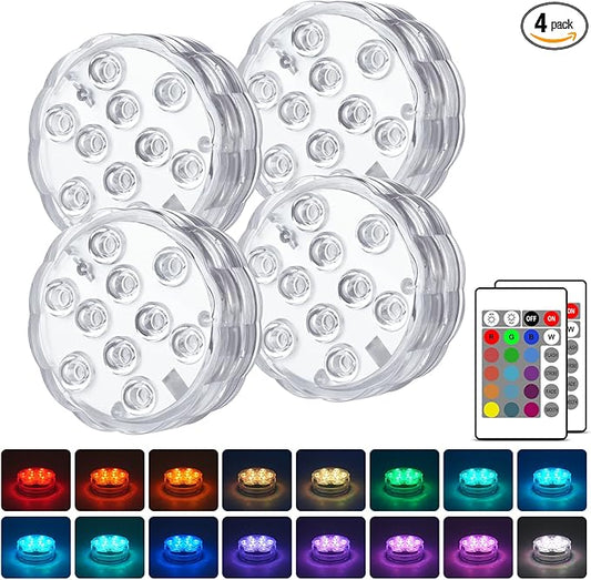 Creatrek Pool Lights with Remote Control, 16 Color Changing Battery Operated Lights, Hot Tub Lights for Pond Bathtub Halloween Pumpkin Decor 4 Pack