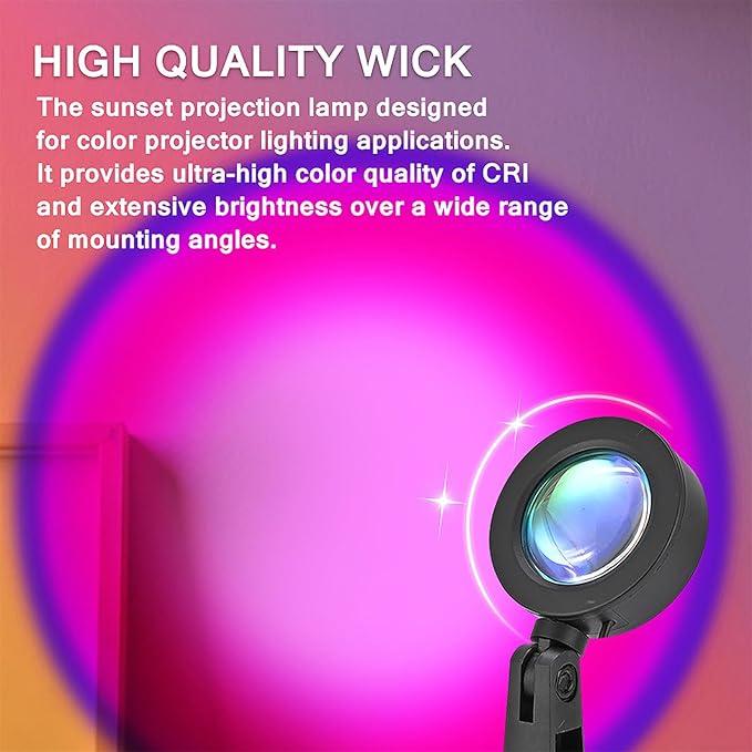 Sunset Table Lamp Projector with Remote, 16 Colors Adjustable 180° Rotation Sunlight with 4 Lighting Modes, USB Charging LED Night Light for Bedroom, Living Room, Photo Selfie Party, Photography