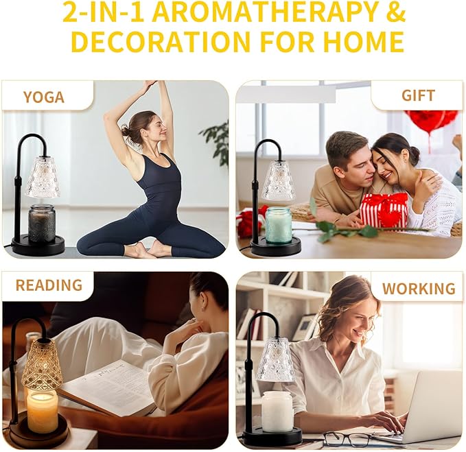 Candle Warmer Lamp with Timer Dimmable, Birthday Gifts for Her Women Mom, House Warming Gifts New Home Decor, Wax Melt Warmer with 2 Bulbs