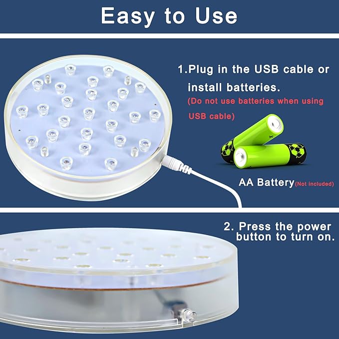 LARDUX Pack of 4 Led Light Base - 6 Inch Round Display Pedestal Light Stand Plate Flat for 3D Crystal Cube Glass Art Acrylic Statues - USB Charge or Battery Powered