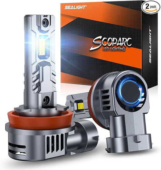 SEALIGHT S2S H11/H8/H9/H16 Light Bulbs, 40000LM Super Brighter, 6500K Pure White H11 Fog Bulbs, 60K+ Hours Lifespan, 2-Pack for Powersports/ATV Lamps