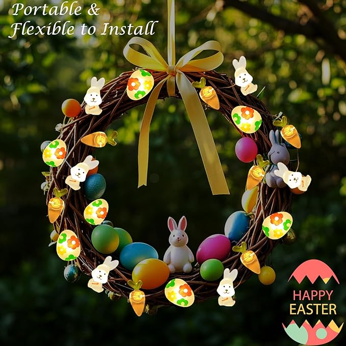 Easter Decorations Battery Operated 17Ft Bunny Carrot Egg String Lights 50 LED Fairy Lights with Timer, Spring Decor for Indoor Outdoor Home Mantel Tree Egg Hunt Party Easter Decoration