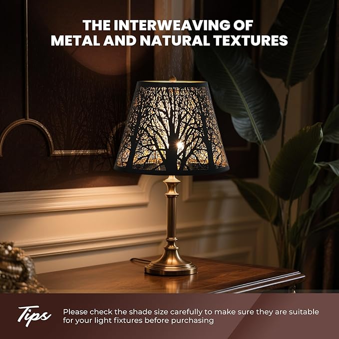 Small Lamp Shade, ALUCSET Barrel Metal Lampshade with Pattern of Trees for Table Lamp and Floor Light, Top Diameter 6 X Bottom Diameter 10 X Height 7.5 Spider