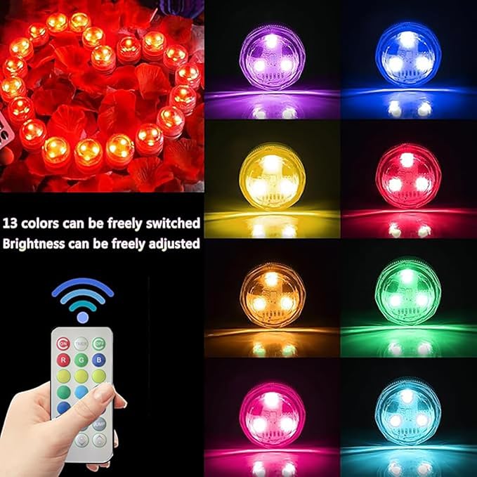 Mini Submersible LED Lights with Remote, Small Underwater Tea Lights Waterproof, Flameless Candles Battery Operated,1.2" RGB Multicolor Tealights for Vase Pool Pond Camping Christmas Party Decor