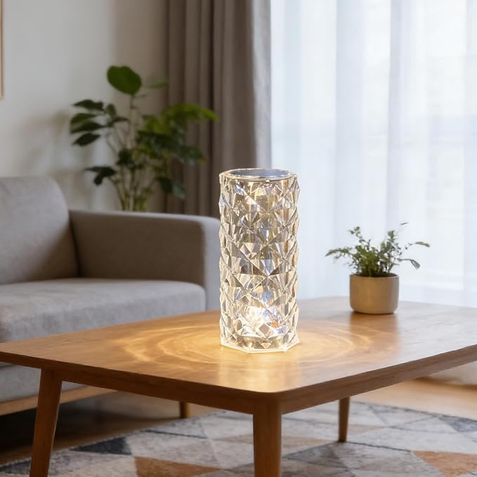 Can Switch 16 Colors Artificial Crystal Table Lamp, RGB Ambient Color-Changing Diamond Rose Design with Remote Control, USB Charging, Touch Sensor for Bedroom Decor, Desk Lighting (L/3.5 * 3.5 * 9in)