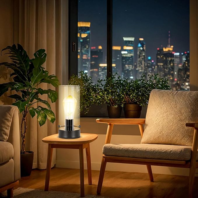 Touch Table Lamp for Bedroom, Modern Glass Lamp Bedside Table Lamps for Night Stands with 2700K 6W Glass Bulb,Small Night Light Lamps for Living Room Kids Office Desk Decor Black