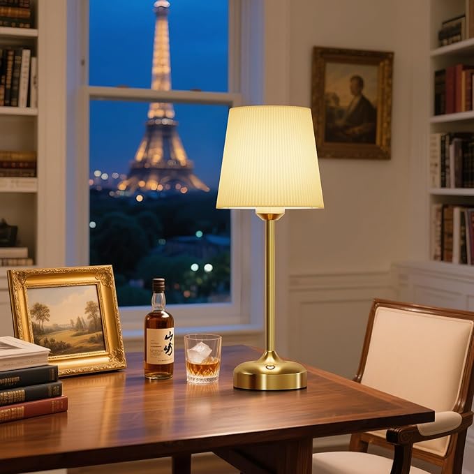 Cordless Table Lamp, Small Table Lamp 5000mAh Rechargeable Table Lamp Battery Operated Touch Lamp Fabric Shade Stepless Dimmable Bedside Lamps for Bedroom, Living Room, Dining Room