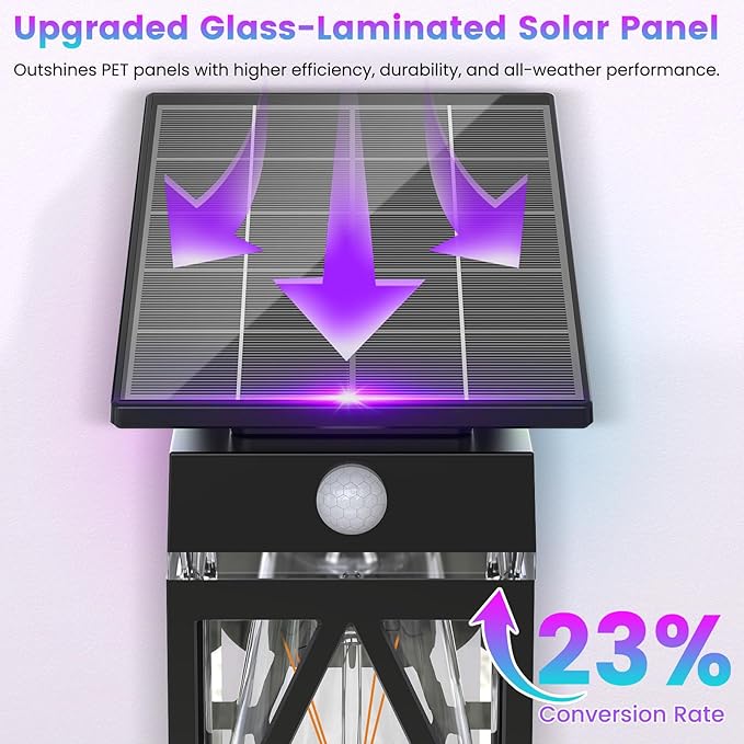 RGB Solar Wall Lights Outdoor, Dusk to Dawn & Motion Sensor Porch Light with Diamond Shape, 10 Modes (RGB Cycle/Fixed) IP65 Waterproof, E26 Bulb Exterior Sconce for Front Porch, Garage, Patio