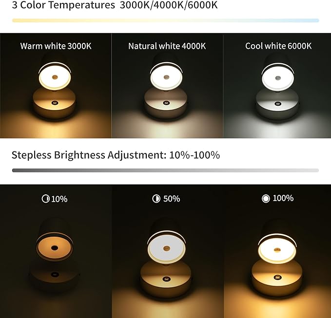 Aisilan Wall Sconce, Hardwired Touch Dimmable Wall Light with 3 Color Temperatures, Adjustable 7W LED Wall Lamp CRI97, Modern White Aluminum Sconce for Bedroom Bedside Hallway