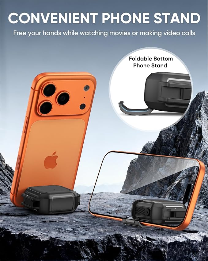 MoKo for AirPods 4th Case with Lock - IP68 Waterproof & Military-Grade Protection, Drop-Proof Hard Shell Protective Earpods 4 Cover with Keychain, Cleaner Kit & Phone Stand, Black