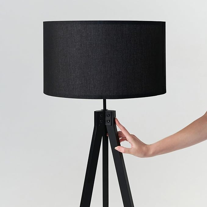 Brightech Eden Tripod LED Floor Lamp – Mid Century Dimmable Modern Light for Contemporary Living Rooms - Tall Free Standing Lamp with Solid Wood Legs for Bedroom, Office - Classic Black