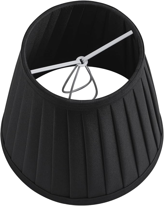 5 Pack Black Silk Pleated Chandelier Shades, 4" Top x 6" Bottom x 6" High, 4x6x6 Inch Clip On E12 Bulb, Pendant Light Wall Sconce Lamp Shades, Silk-Pleat Handmade Barrel Lampshade Covers(Large Size)