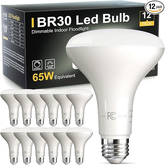 TJOY 12 Pack BR30 Led Bulb 65W Equivalent, Dimmable LED Flood Light Indoor, E26 Base, 5000K Daylight, 9W, 800 LM, Recessed Lighting Bulbs for Ceiling, Recessed Can, Living Room and Kitchen