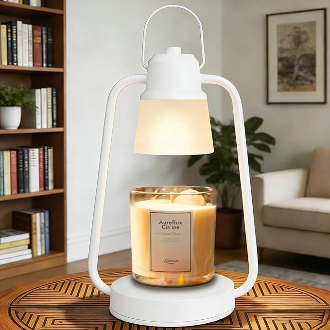 Candle Warmer Lamp with Timer for Jar Candle, 4 Level Dimmable, Electric Wax Melt Warmer with 2 Bulbs, Vintage Decor Lamp - Housewarming/Birthday/Christmas Gift for Mom Sister Girlfriend White