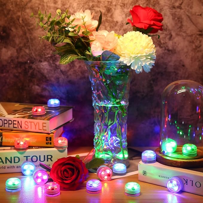 HL Small Submersible Led Lights with Remote,Mini LED Light,Waterproof Tea Light,Underwater Lights,Flameless Candles,Suitable for Vases, Fish Tanks, Hot Tubs, Parties,Wedding,Halloween Decorations