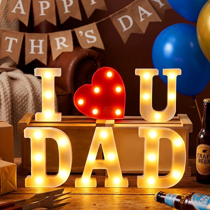 6 Pcs Fathers Day Decorations Love You Dad LED Letter Light Sign Battery Powered Father's Centerpieces Gifts Fathers Day Decorations for Dad from Daughter Son for Home Party
