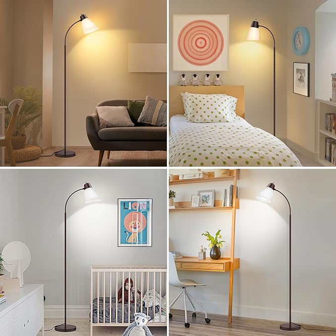 Floor Lamp for Living Room, Adjustable Standing Room Lamp with White Plastic Shade, Brown Reading Floor Lamps for Dorm, Bulb not Included