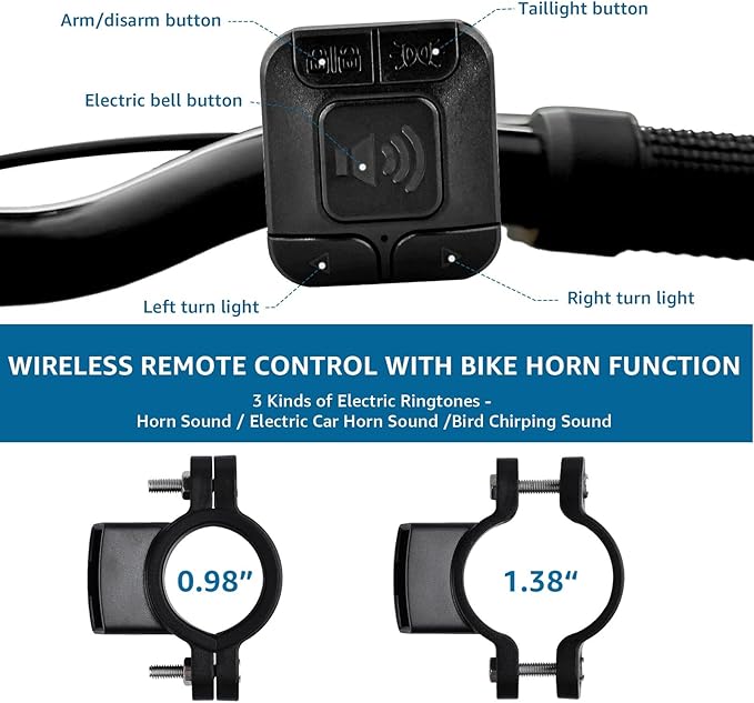 Bike Turn Signals, Bicycle Tail Light with Turn Signals, Bike Tail Light USB Rechargeable with Horn, IP65 Waterproof Anti-Theft Alarm,6 Light Mode Auto On Off, for Bicycle, Ebike, Scooter