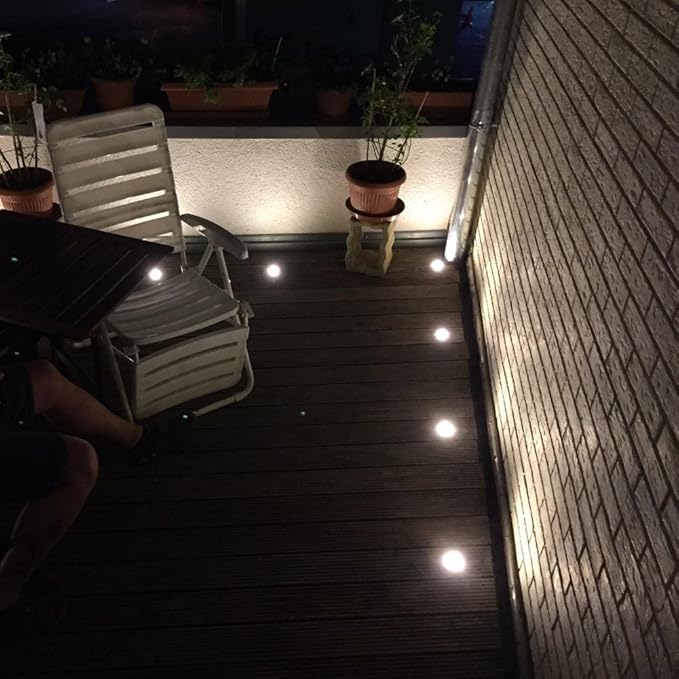 Low Voltage LED Deck Lighting Kit Stainless Steel 1W Waterproof Outdoor Yard Garden Decoration Lamps Landscape Pathway Patio Step Stairs Warm White LED In-ground Lights, 6pack