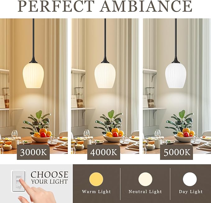 Black Pendant Lights Kitchen Island 2 Pack, 5.8" Modern Milk Glass Pendant Light Fixtures with Rods, Mini Hanging Lighting for Kitchen Island Sink Bathroom Dining Room, E26 Base