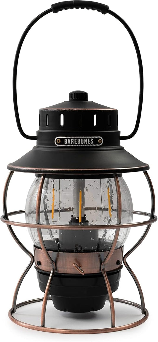 Barebones Railroad Lantern – Antique Bronze, Vintage-Inspired LED Camping Lantern with Rechargeable Battery – Adjustable Brightness Outdoor Light for Camping Gear, Backyard, and Home Decor