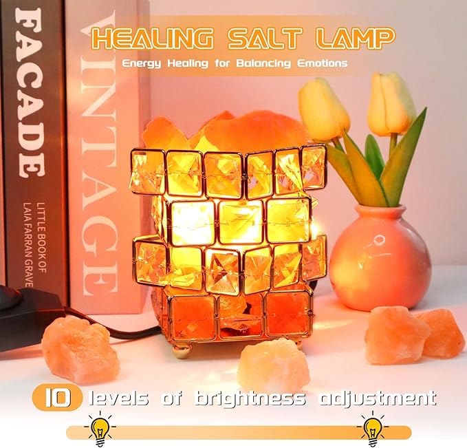 Natural Himalayan Pink Salt Lamp, Dimmable Brightness (Single Lighting Mode), USB Powered, Crystal Salt Rock Lamp for Home Decor, Night Light for Bedroom/Office, ETL Certified Cord (Crystal Crown)