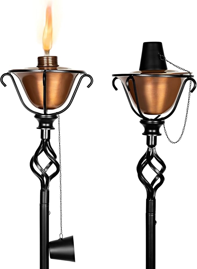 BIRDROCK HOME Outdoor Torches - Durable Construction, Modern Design, Weather Resistant, Citronella Oil Compatible, Ideal for Backyards, Patios, Pathways - Decorative Copper, 2 Pack