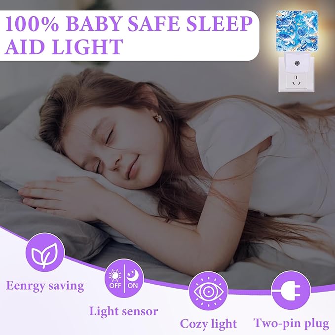 Sea Turtle Night Light,Sea World Plug-in Night Lights with Dusk-to-Dawn Sensor for Bedroom,Bathroom and Living Room Sleep Friendly lamp 0.5w