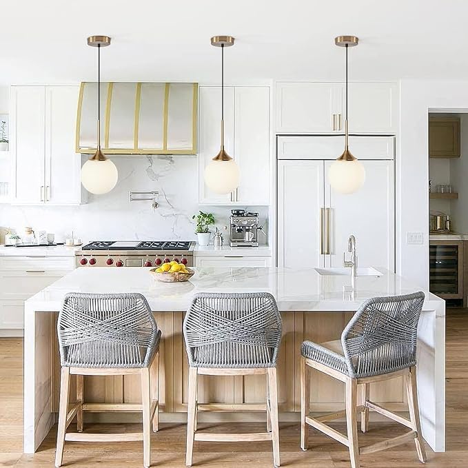 KCO Lighting Mid Century Modern Milk Glass Pendant Light Large White Globe Hanging Light Gold Ceiling Light Fixture 1 Light Pendant Lighting Brushed Brass Hanging Light Fixture