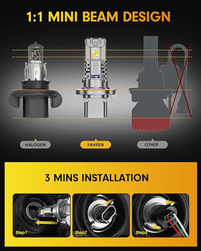 FAHREN Latest & Brightest 9007 led Bulbs, (1200%) 12X Brighter 70000LM Ultra Brightness HB5 bulbs, 6500K Cool White, IP68 Waterproof, Plug-N-Play, Pack of 2, HID bulbs,1:1 Size Replacement