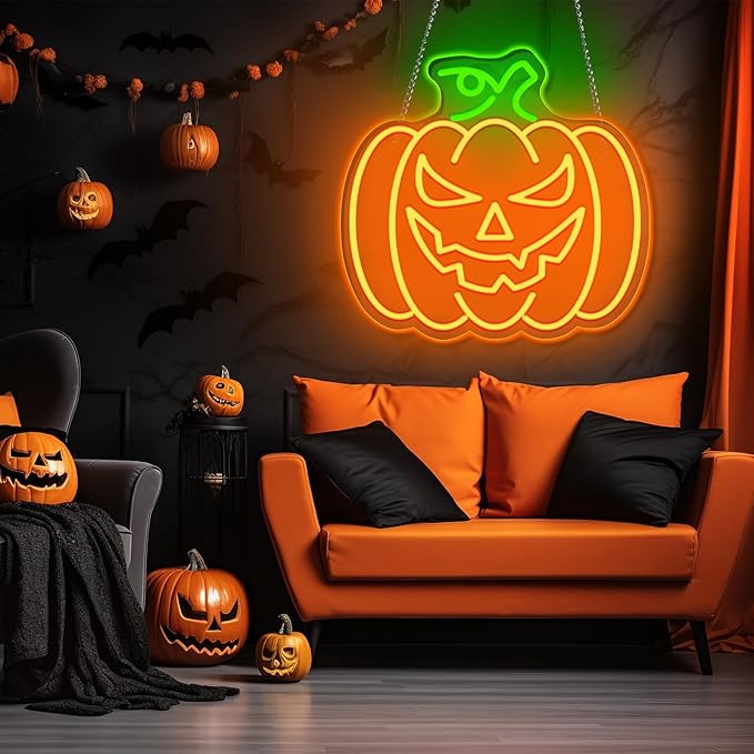 Halloween Neon Sign, Halloween Pumpkin Neon Light, Halloween Light Up Decor for Wall Decor Pumpkin Light for Bedroom Home Bar Halloween Trick or Treat Party Backdrop Decor