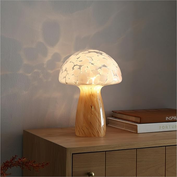 Urban Lifestyle 12" Blush Tortoise Glass Mushroom Lamp, Modern Retro Table Lamp for Bedroom, Living Room, or Office Décor