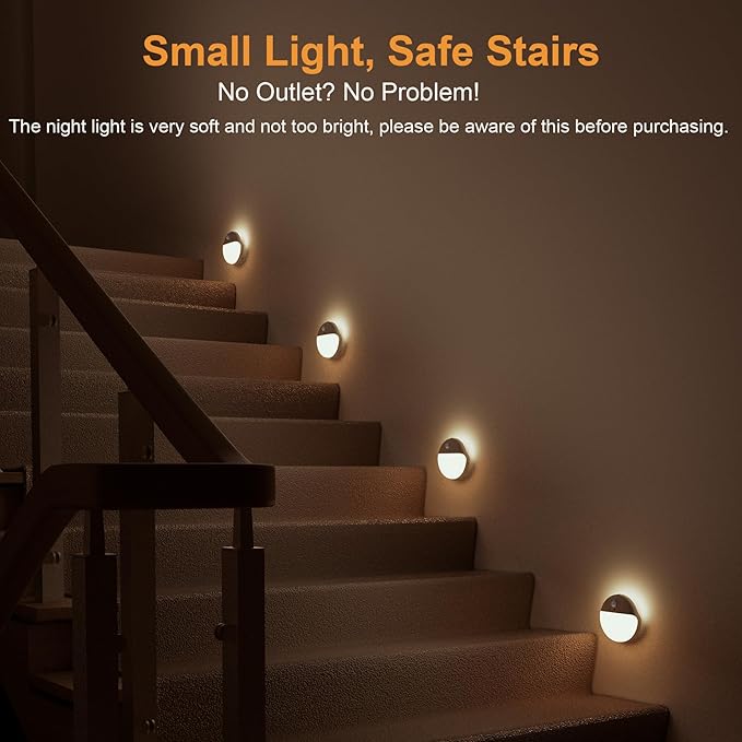 2 Pack Motion Sensor Light Indoor, 2.6" Small Stick on Lights for Stairs, Bathroom, Dimmable Battery Night Light, 3 Light Modes, Soft LED Light for Travel, Toliets, Bedroom, Kids, Warm White