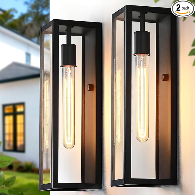 Large Outdoor Wall Light Fixtures 2-Pack, 16'' Anti-Rust Modern Outdoor Garage Lights Wall Mount, Waterproof Black Exterior Sconce Lighting, Outside Porch Lights for House & Coach