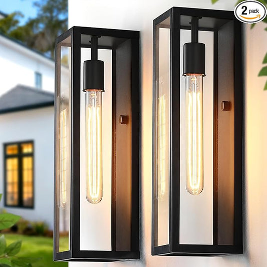 Large Outdoor Wall Light Fixtures 2-Pack, 16'' Anti-Rust Modern Outdoor Garage Lights Wall Mount, Waterproof Black Exterior Sconce Lighting, Outside Porch Lights for House & Coach