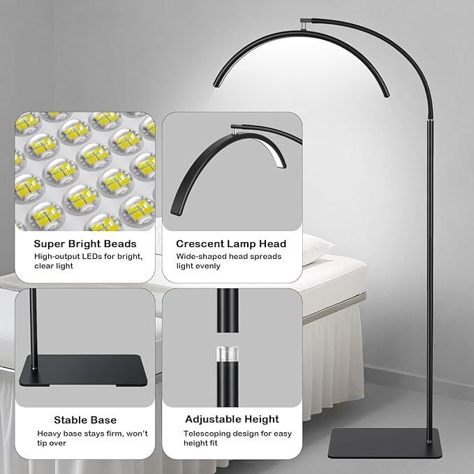 Half Moon Lash Light for Eyelash Extensions & Estheticians, Dimmable LED Lash Lamp with Flexible Gooseneck, Shadow-Free Moon Light for Lash Tech, Tattoo, SPA, Eyelash Lamp (Glossy Black)