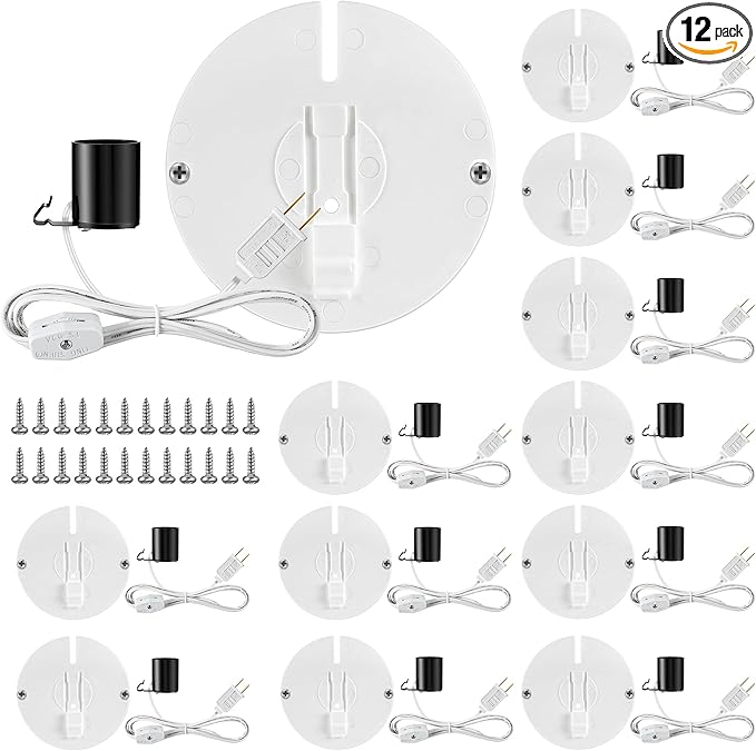 Meonum 12 Set Blow Mold Light Kit Replacement, E27 E26 Single Light Cord Kit with Switch Fuse Plug, for Indoor Outdoor Halloween Christmas Village House Craft Decorations and Salt Lamp
