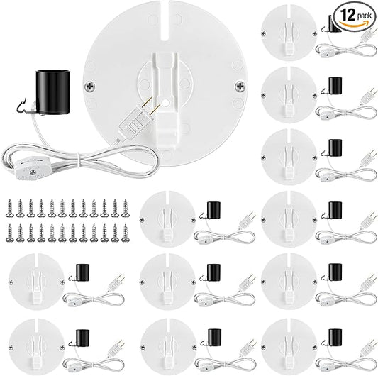 Meonum 12 Set Blow Mold Light Kit Replacement, E27 E26 Single Light Cord Kit with Switch Fuse Plug, for Indoor Outdoor Halloween Christmas Village House Craft Decorations and Salt Lamp