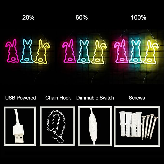 Bunny Easter Neon Sign for Easter Decorations LED Rabbit Neon Light for Easter Decor Led lights wall bunny Room Decor Wall Decor Holiday Gift