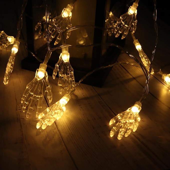 Halloween String Lights 10Ft 20 LEDs Battery Operated Outdoor Decorations Ghost Hand Lights for Halloween Party Decor